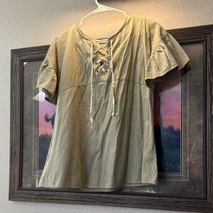 Green Lace-Up Women's Top